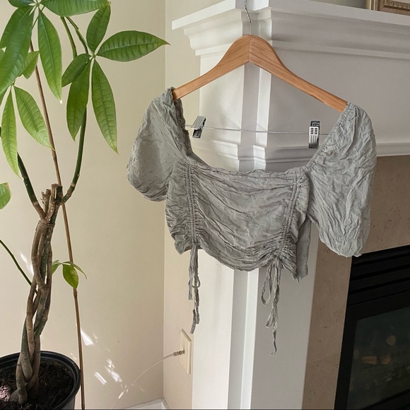 Gray Clipdot Milkmaid DrawStrings Crop Top - Picture 4 of 9